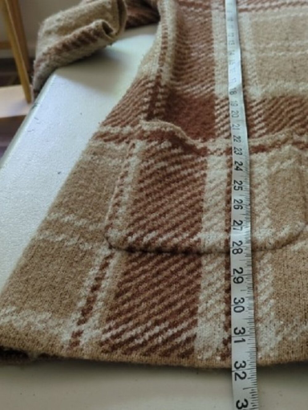 Cato Cozy Plaid Open Longline Cardigan - Camel & Cream - Picture 6 of 7